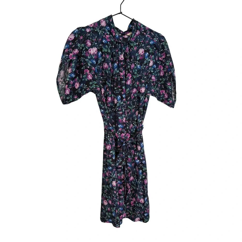 Rebecca Taylor Ruby Floral Petal Sleeve Silk Dress Blue Purple Mock Neck Size 0